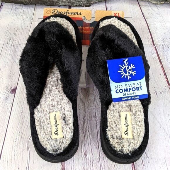 NWT Dearfoams Fluffy Thong Slippers - XL - Picture 1 of 12